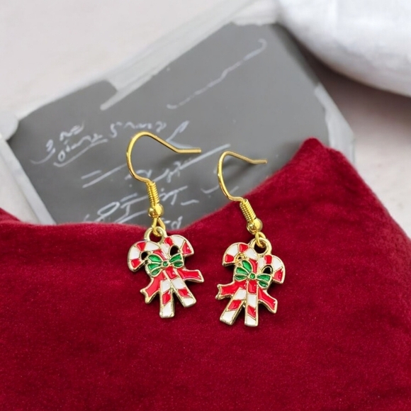 Candy Cane Holiday Festive Dangle Earrings - Picture 2 of 2